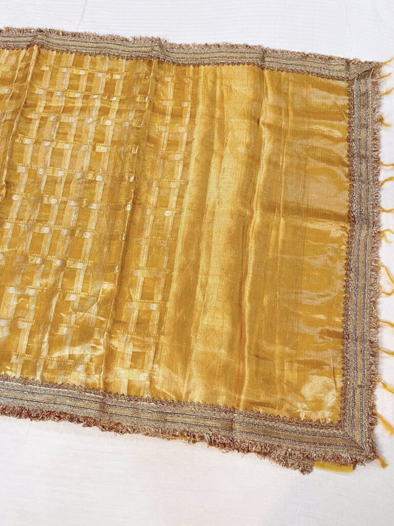 Yellow Banarasi Tissue Silk Saree with shimmering texture and brocade blouse – handwoven festive silk saree from Banaras.