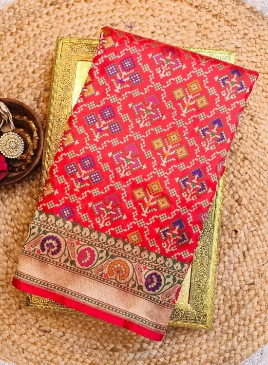 Handwoven Red Katan Silk Saree