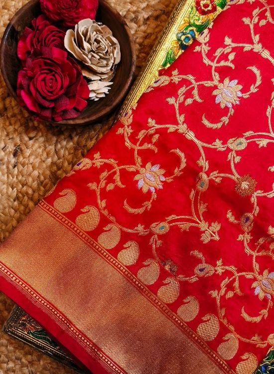 Handwoven Red Katan Silk Saree