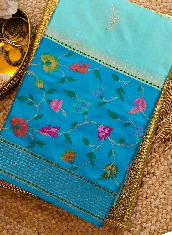 Handwoven Blue Katan Silk Saree