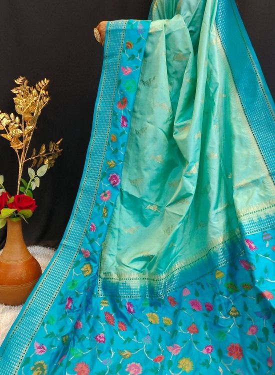 Handwoven Blue Katan Silk Saree