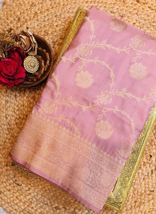 Handwoven Pink Katan Silk Saree
