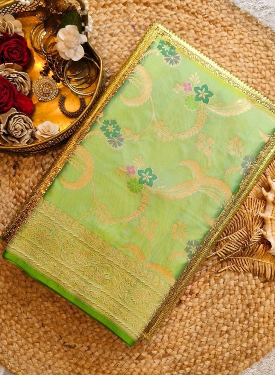 Handwoven Green Katan Silk Saree