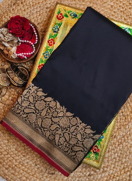 Handwove Navy Blue Katan Silk Saree