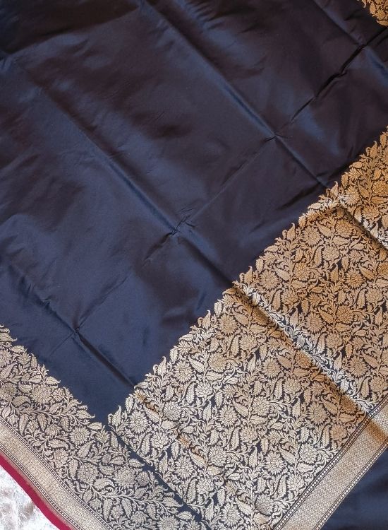 Handwove Navy Blue Katan Silk Saree