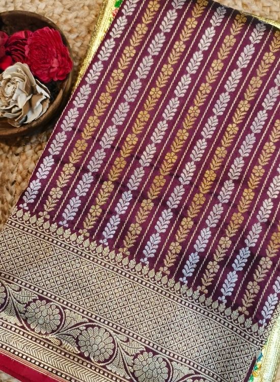 Handwoven Dark Maroon Katan Silk Saree