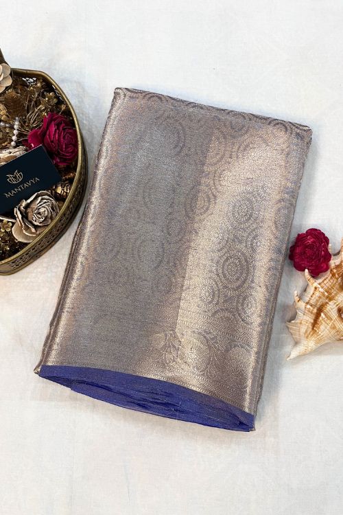 Blue Brocade Tissue Silk Saree