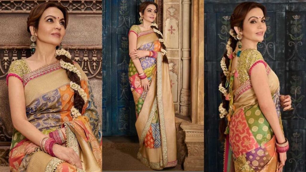 Nita Ambani In real zari custom Rangkat Banarasi saree by Manish Malhotra