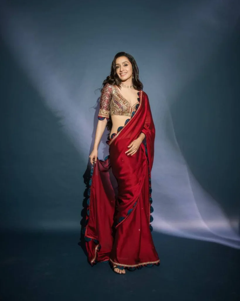 Shradhha Kapoor in Pearl Moti & Cut Work Border Blooming Rangoli Silk Saree with Blouse