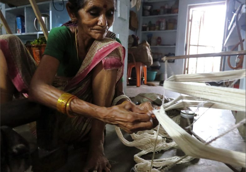 Ponduru Woman Weaver sorting thread